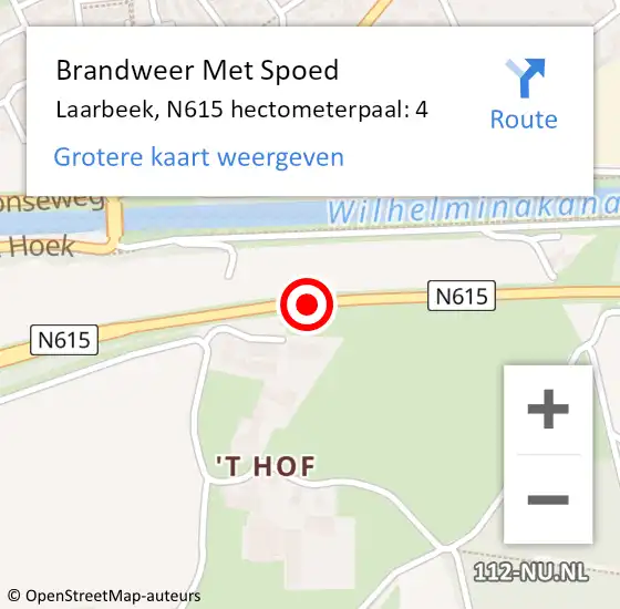 Locatie op kaart van de 112 melding: Brandweer Met Spoed Naar Laarbeek, N615 hectometerpaal: 4 op 2 november 2023 10:40