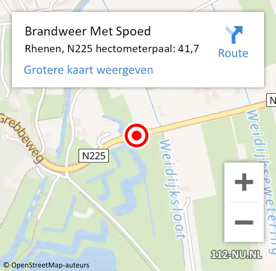 Locatie op kaart van de 112 melding: Brandweer Met Spoed Naar Rhenen, N225 hectometerpaal: 41,7 op 2 november 2023 11:06