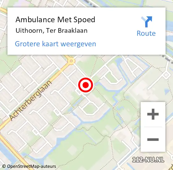 Locatie op kaart van de 112 melding: Ambulance Met Spoed Naar Uithoorn, Ter Braaklaan op 2 november 2023 11:08