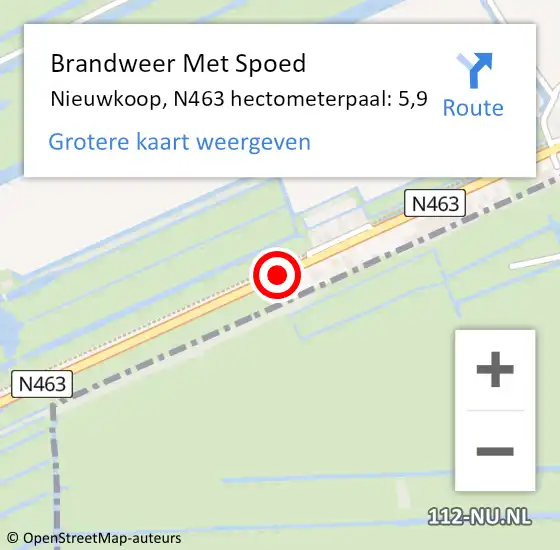 Locatie op kaart van de 112 melding: Brandweer Met Spoed Naar Nieuwkoop, N463 hectometerpaal: 5,9 op 2 november 2023 11:10