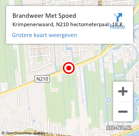 Locatie op kaart van de 112 melding: Brandweer Met Spoed Naar Krimpenerwaard, N210 hectometerpaal: 18,8 op 2 november 2023 11:17