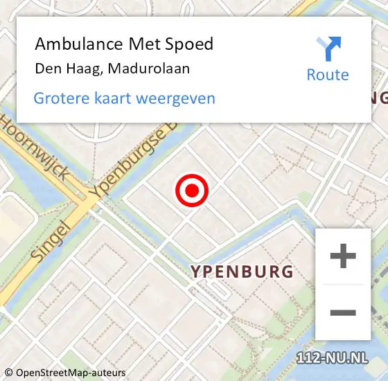 Locatie op kaart van de 112 melding: Ambulance Met Spoed Naar Den Haag, Madurolaan op 2 november 2023 11:37