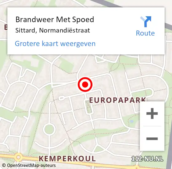 Locatie op kaart van de 112 melding: Brandweer Met Spoed Naar Sittard, Normandiëstraat op 2 november 2023 12:03