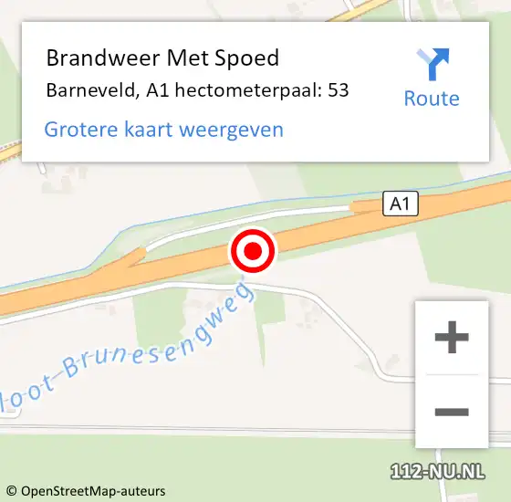 Locatie op kaart van de 112 melding: Brandweer Met Spoed Naar Barneveld, A1 hectometerpaal: 53 op 2 november 2023 12:04