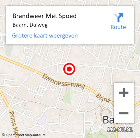 Locatie op kaart van de 112 melding: Brandweer Met Spoed Naar Baarn, Dalweg op 2 november 2023 12:04