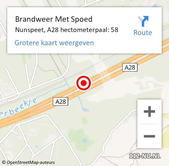 Locatie op kaart van de 112 melding: Brandweer Met Spoed Naar Nunspeet, A28 hectometerpaal: 58 op 2 november 2023 12:31