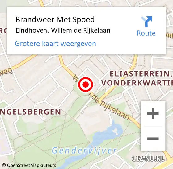 Locatie op kaart van de 112 melding: Brandweer Met Spoed Naar Eindhoven, Willem de Rijkelaan op 2 november 2023 12:33