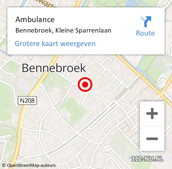 Locatie op kaart van de 112 melding: Ambulance Bennebroek, Kleine Sparrenlaan op 2 november 2023 12:35