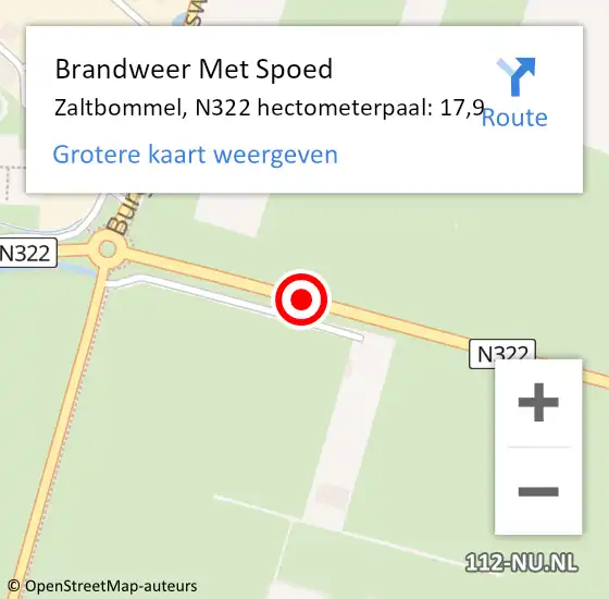 Locatie op kaart van de 112 melding: Brandweer Met Spoed Naar Zaltbommel, N322 hectometerpaal: 17,9 op 2 november 2023 12:37