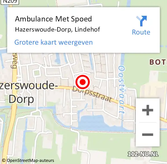 Locatie op kaart van de 112 melding: Ambulance Met Spoed Naar Hazerswoude-Dorp, Lindehof op 2 november 2023 12:41