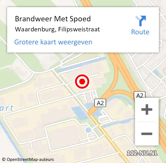 Locatie op kaart van de 112 melding: Brandweer Met Spoed Naar Waardenburg, Filipsweistraat op 2 november 2023 12:47