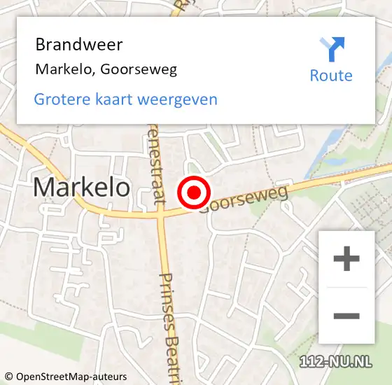 Locatie op kaart van de 112 melding: Brandweer Markelo, Goorseweg op 2 november 2023 12:50