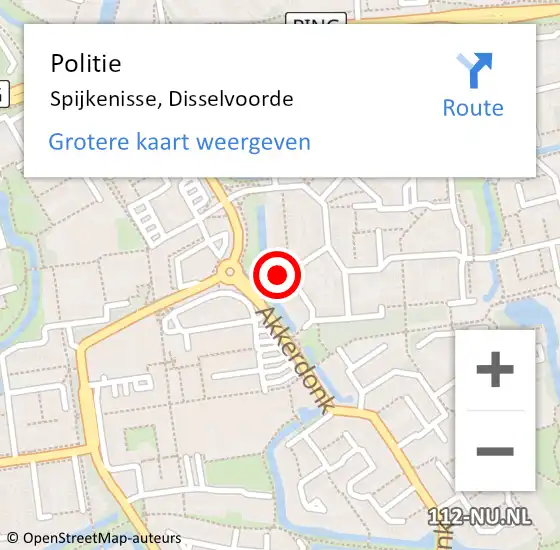 Locatie op kaart van de 112 melding: Politie Spijkenisse, Disselvoorde op 2 november 2023 12:58