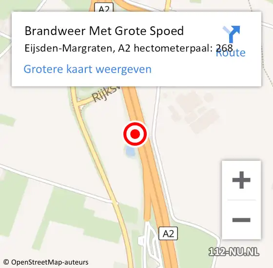 Locatie op kaart van de 112 melding: Brandweer Met Grote Spoed Naar Eijsden-Margraten, A2 hectometerpaal: 268 op 2 november 2023 13:00