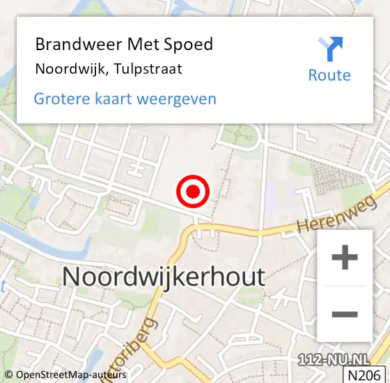 Locatie op kaart van de 112 melding: Brandweer Met Spoed Naar Noordwijk, Tulpstraat op 2 november 2023 13:00