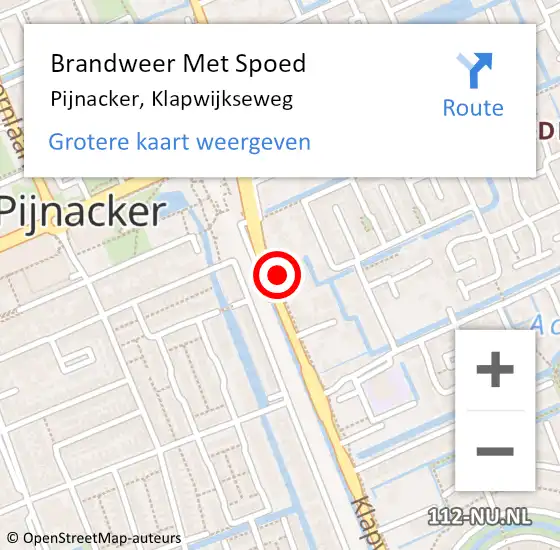 Locatie op kaart van de 112 melding: Brandweer Met Spoed Naar Pijnacker, Klapwijkseweg op 2 november 2023 13:00