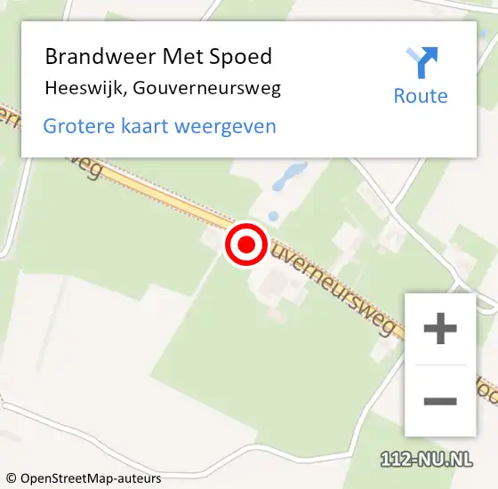 Locatie op kaart van de 112 melding: Brandweer Met Spoed Naar Heeswijk, Gouverneursweg op 2 november 2023 13:04