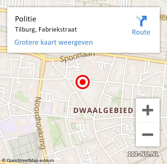 Locatie op kaart van de 112 melding: Politie Tilburg, Fabriekstraat op 2 november 2023 13:05