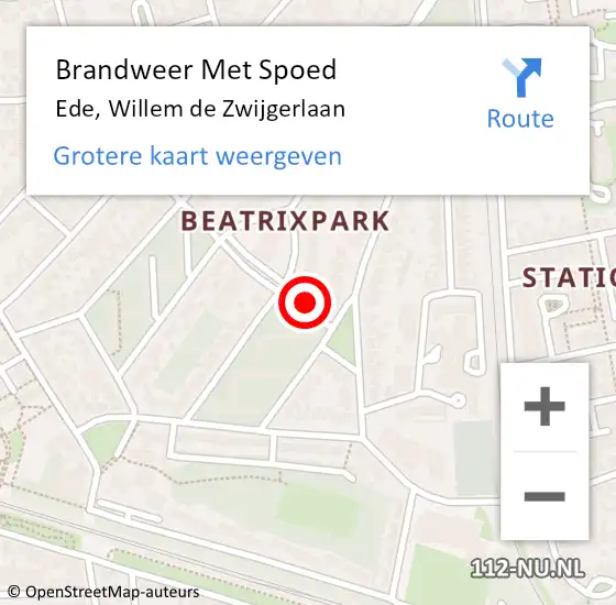 Locatie op kaart van de 112 melding: Brandweer Met Spoed Naar Ede, Willem de Zwijgerlaan op 2 november 2023 13:12