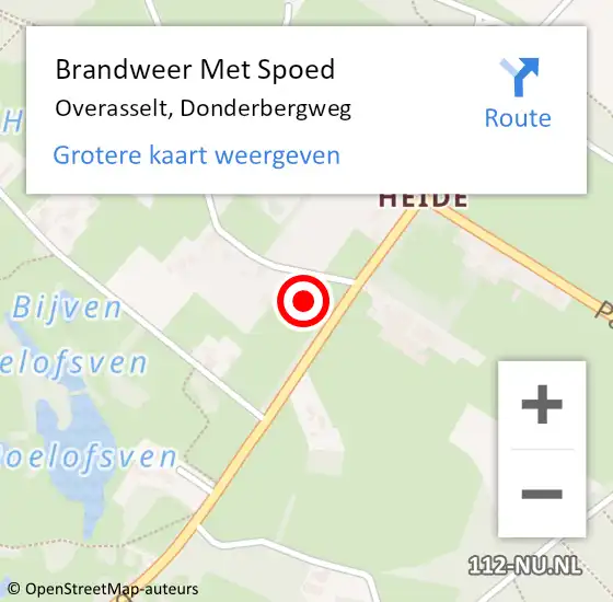 Locatie op kaart van de 112 melding: Brandweer Met Spoed Naar Overasselt, Donderbergweg op 2 november 2023 13:12