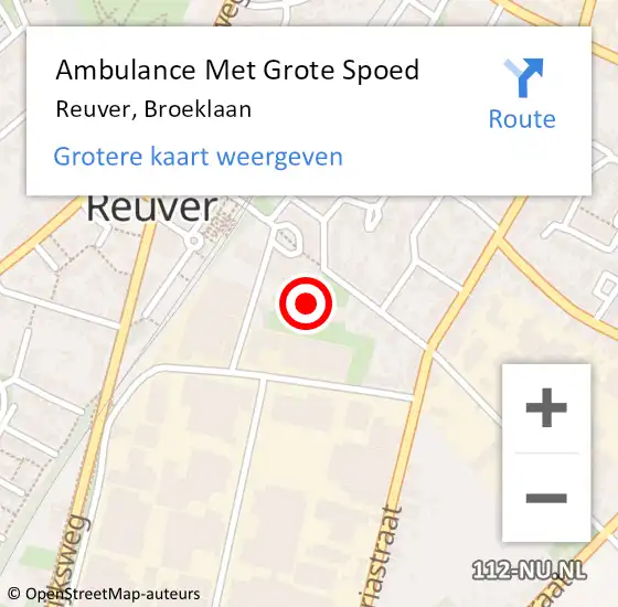 Locatie op kaart van de 112 melding: Ambulance Met Grote Spoed Naar Reuver, Broeklaan op 2 november 2023 13:14