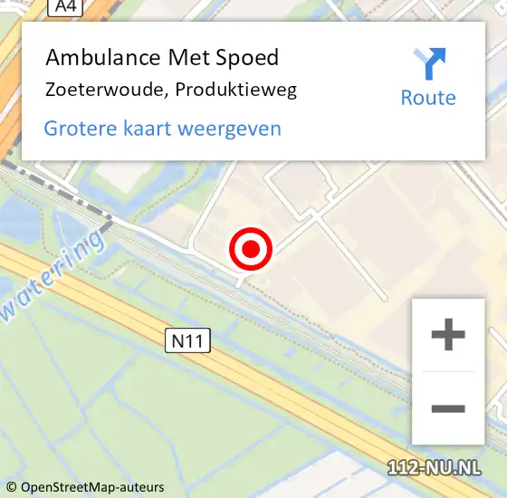 Locatie op kaart van de 112 melding: Ambulance Met Spoed Naar Zoeterwoude, Produktieweg op 2 november 2023 13:17