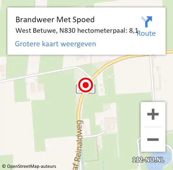 Locatie op kaart van de 112 melding: Brandweer Met Spoed Naar West Betuwe, N830 hectometerpaal: 8,1 op 2 november 2023 13:30