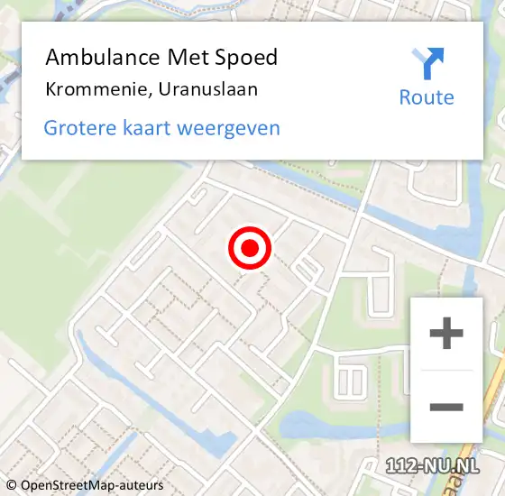 Locatie op kaart van de 112 melding: Ambulance Met Spoed Naar Krommenie, Uranuslaan op 2 november 2023 13:34