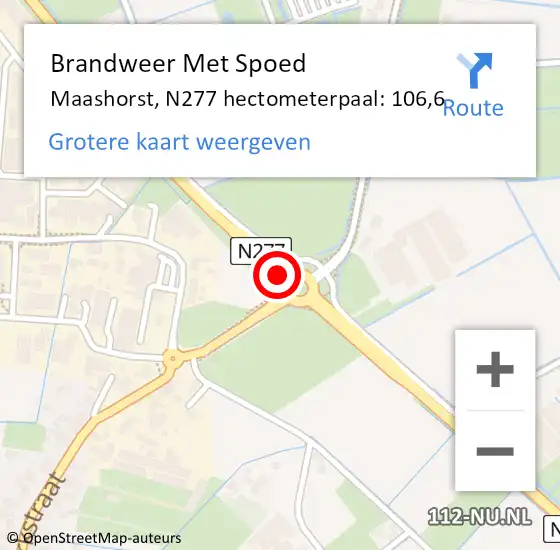 Locatie op kaart van de 112 melding: Brandweer Met Spoed Naar Maashorst, N277 hectometerpaal: 106,6 op 2 november 2023 13:41