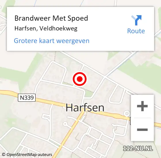 Locatie op kaart van de 112 melding: Brandweer Met Spoed Naar Harfsen, Veldhoekweg op 2 november 2023 13:47