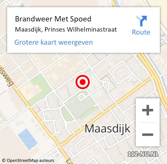 Locatie op kaart van de 112 melding: Brandweer Met Spoed Naar Maasdijk, Prinses Wilhelminastraat op 2 november 2023 13:55