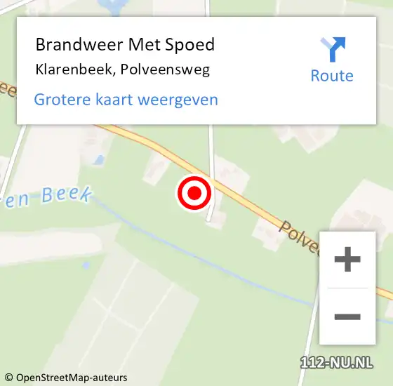 Locatie op kaart van de 112 melding: Brandweer Met Spoed Naar Klarenbeek, Polveensweg op 2 november 2023 13:59