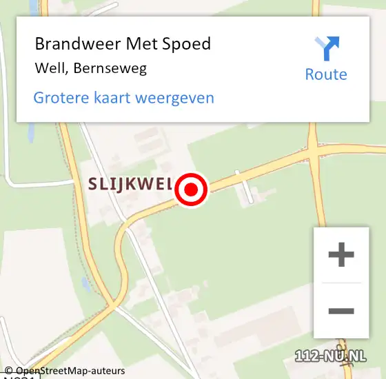 Locatie op kaart van de 112 melding: Brandweer Met Spoed Naar Well, Bernseweg op 2 november 2023 13:59