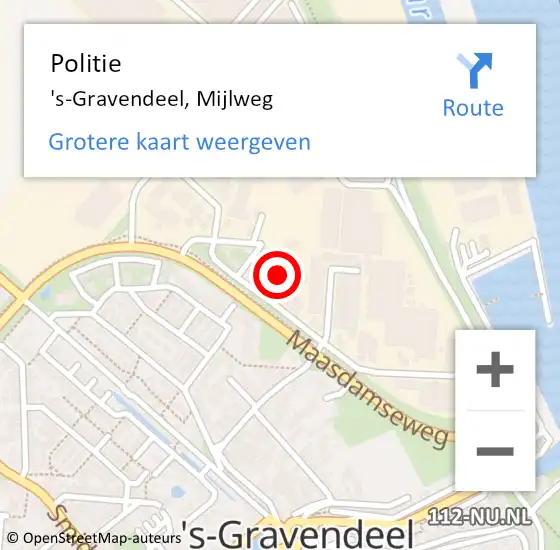 Locatie op kaart van de 112 melding: Politie 's-Gravendeel, Mijlweg op 2 november 2023 14:01