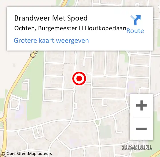 Locatie op kaart van de 112 melding: Brandweer Met Spoed Naar Ochten, Burgemeester H Houtkoperlaan op 2 november 2023 14:06