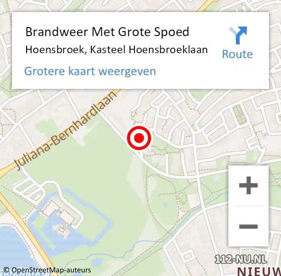 Locatie op kaart van de 112 melding: Brandweer Met Grote Spoed Naar Hoensbroek, Kasteel Hoensbroeklaan op 2 november 2023 14:07