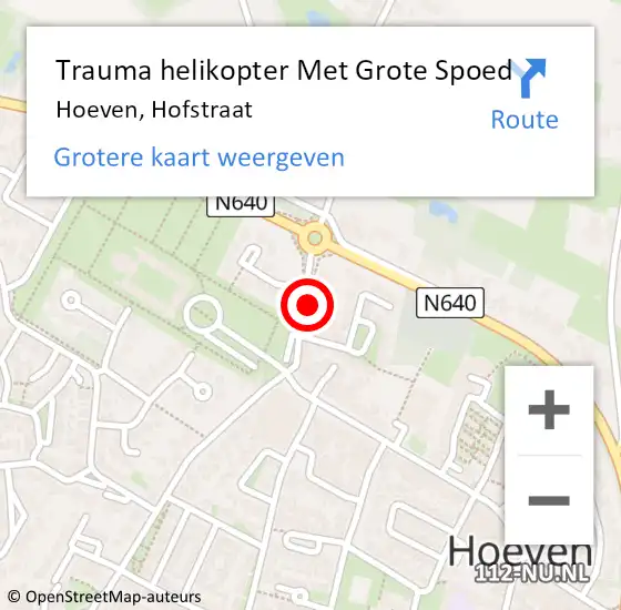 Locatie op kaart van de 112 melding: Trauma helikopter Met Grote Spoed Naar Hoeven, Hofstraat op 2 november 2023 14:19