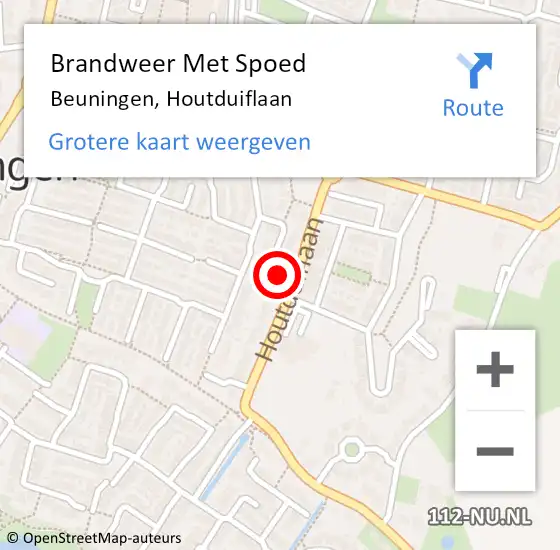 Locatie op kaart van de 112 melding: Brandweer Met Spoed Naar Beuningen, Houtduiflaan op 2 november 2023 14:20