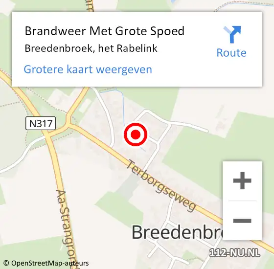 Locatie op kaart van de 112 melding: Brandweer Met Grote Spoed Naar Breedenbroek, het Rabelink op 2 november 2023 14:21