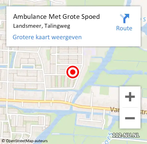 Locatie op kaart van de 112 melding: Ambulance Met Grote Spoed Naar Landsmeer, Talingweg op 2 november 2023 14:21