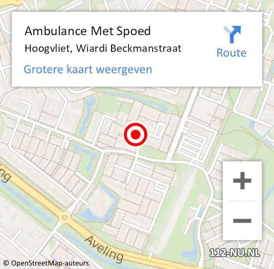 Locatie op kaart van de 112 melding: Ambulance Met Spoed Naar Hoogvliet, Wiardi Beckmanstraat op 2 november 2023 14:31