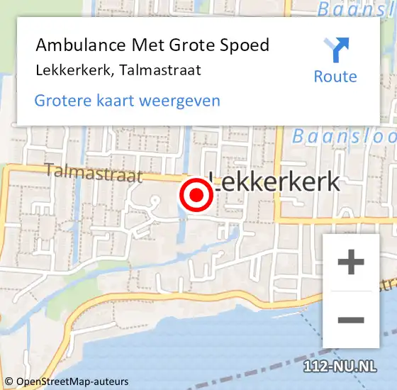 Locatie op kaart van de 112 melding: Ambulance Met Grote Spoed Naar Lekkerkerk, Talmastraat op 2 november 2023 14:34