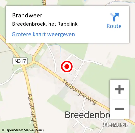 Locatie op kaart van de 112 melding: Brandweer Breedenbroek, het Rabelink op 2 november 2023 14:34
