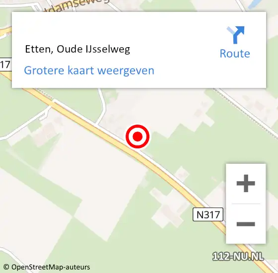 Locatie op kaart van de 112 melding:  Etten, Oude IJsselweg op 2 november 2023 14:41