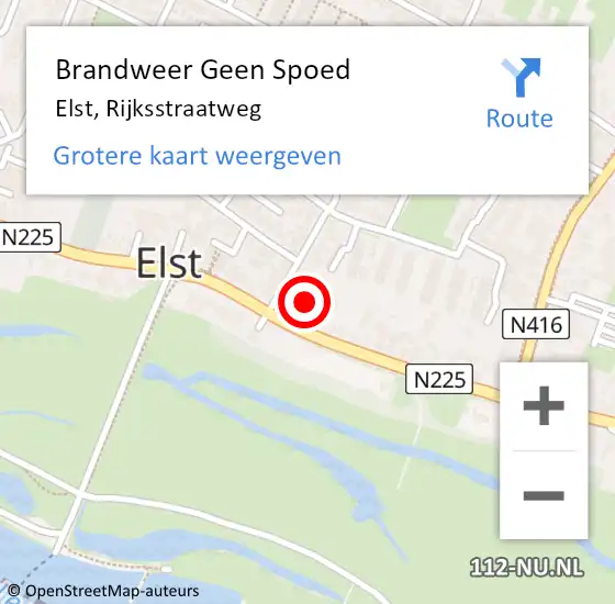 Locatie op kaart van de 112 melding: Brandweer Geen Spoed Naar Elst, Rijksstraatweg op 2 november 2023 14:42