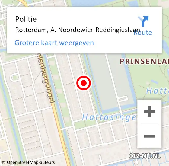 Locatie op kaart van de 112 melding: Politie Rotterdam, A. Noordewier-Reddingiuslaan op 2 november 2023 14:43