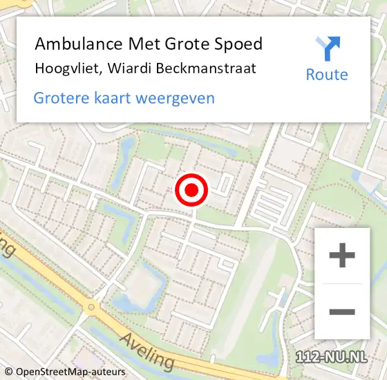 Locatie op kaart van de 112 melding: Ambulance Met Grote Spoed Naar Hoogvliet, Wiardi Beckmanstraat op 2 november 2023 14:44