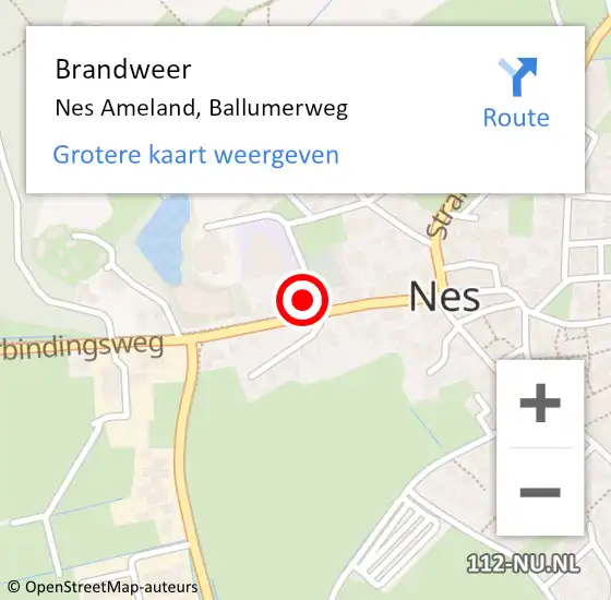 Locatie op kaart van de 112 melding: Brandweer Nes Ameland, Ballumerweg op 2 november 2023 14:44