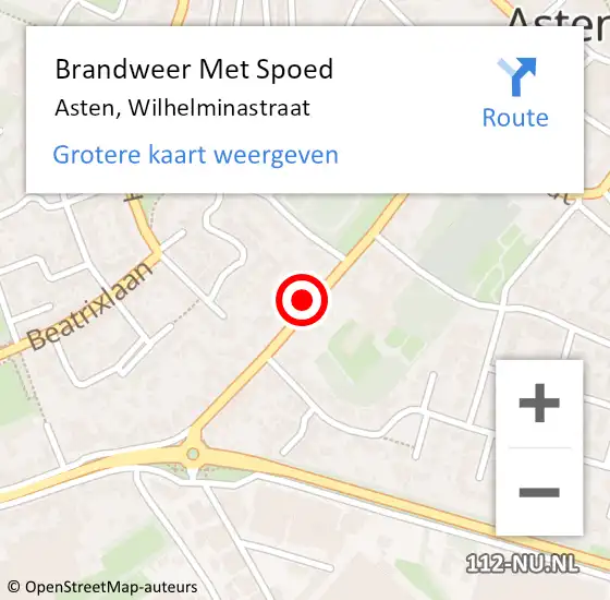 Locatie op kaart van de 112 melding: Brandweer Met Spoed Naar Asten, Wilhelminastraat op 2 november 2023 14:52