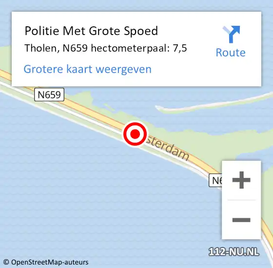 Locatie op kaart van de 112 melding: Politie Met Grote Spoed Naar Tholen, N659 hectometerpaal: 7,5 op 2 november 2023 15:02